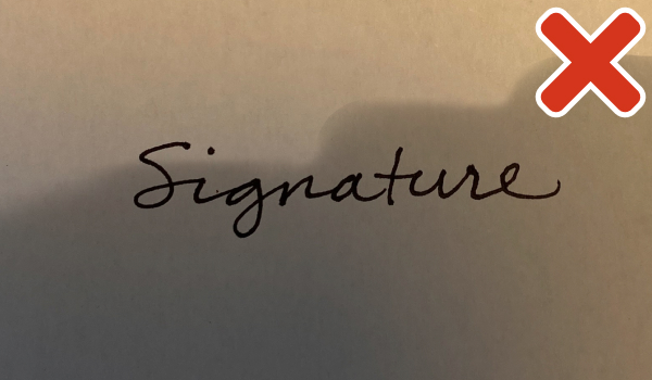 Incorrect signature image: shadow over signature