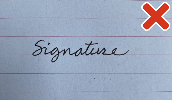 Incorrect signature image: signature on lined paper